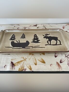 NWT Woodland Home Studio Lodge Cabin Rustic Moose Canoe  Tray/Platter 18” Length
